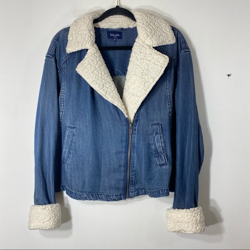 Splendid large Sherpa denim chambray cozy jacket